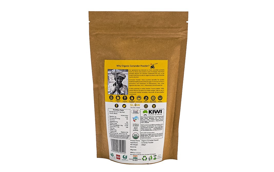 Kiwi Kisan Window Organic Coriander Powder    Pack  200 grams